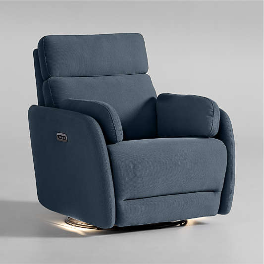 Owen Blue Nursery Power Recliner Chair with Metal Base