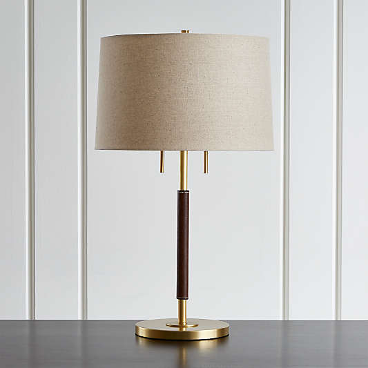 Owen Matte Brass Table Lamp with Brown Leather