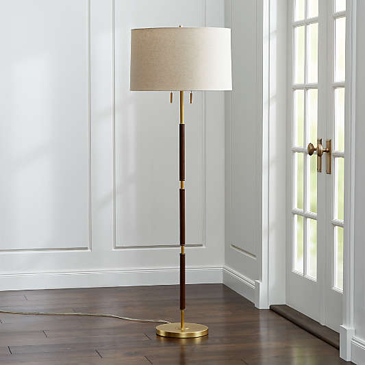 Owen Matte Brass Floor Lamp with Brown Leather