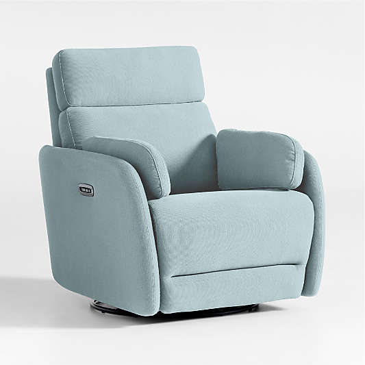 Owen Light Blue Nursery Power Recliner Chair with Metal Base