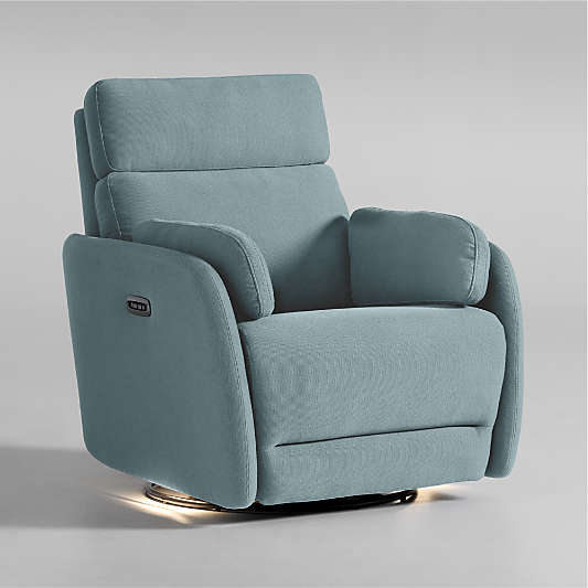 Owen Light Blue Nursery Power Recliner Chair with Metal Base