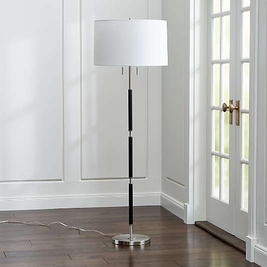 Owen Nickel Floor Lamp with Black Leather