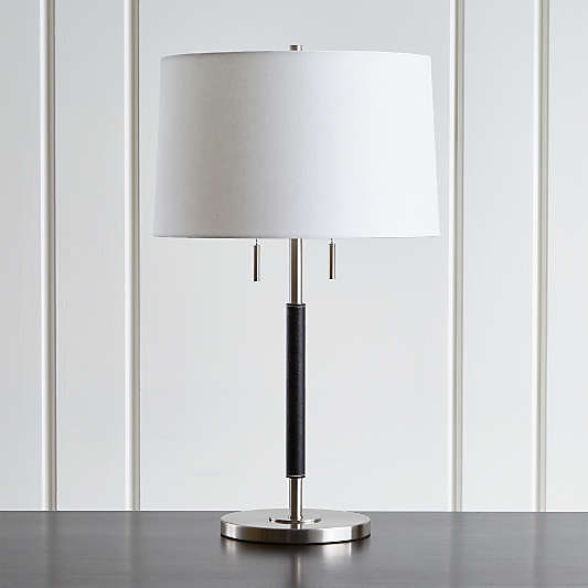 Owen Nickel Table Lamp with Black Leather