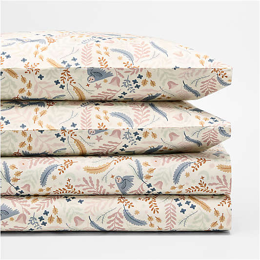 Owl 100% Organic Cotton Percale Kids Full Sheet Set