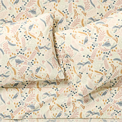 Owl Organic Cotton Percale Kids Queen Sheet Set