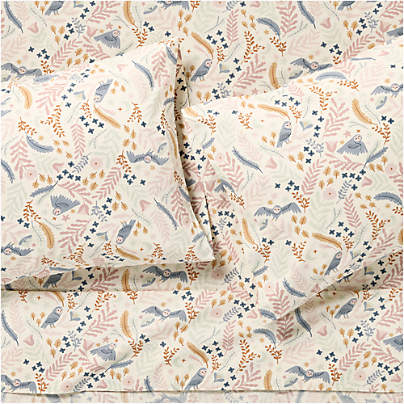 Owl 100% Organic Cotton Percale Kids Full Sheet Set