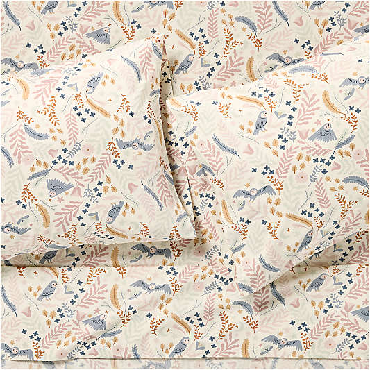 Owl 100% Organic Cotton Percale Kids Queen Sheet Set
