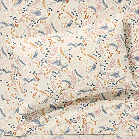 Owl Organic Cotton Percale Kids Twin Sheet Set