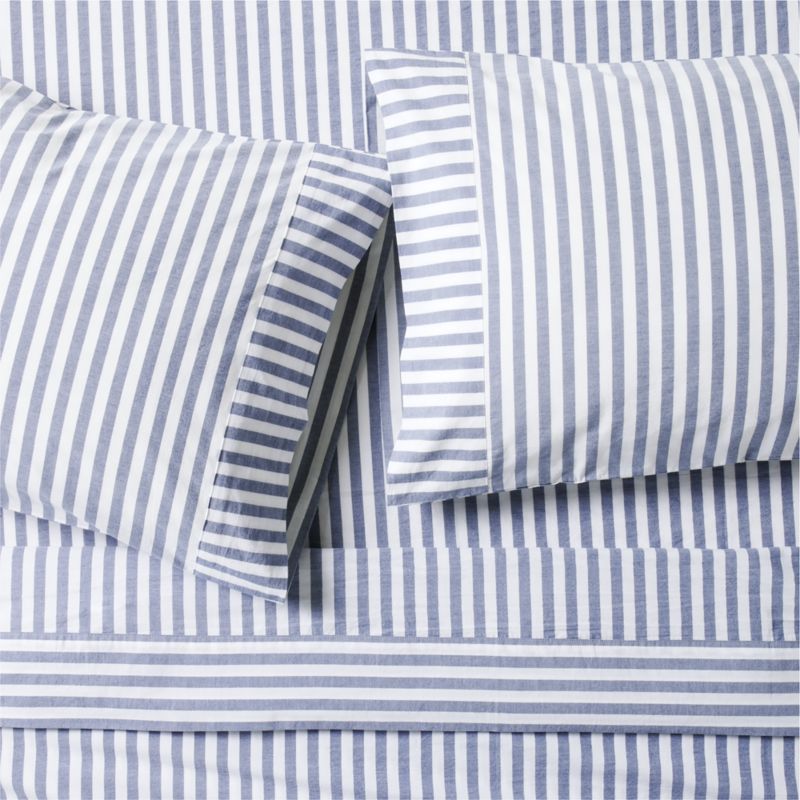 Oxford Shirting Light Indigo Blue Organic Cotton King Bed Sheet Set