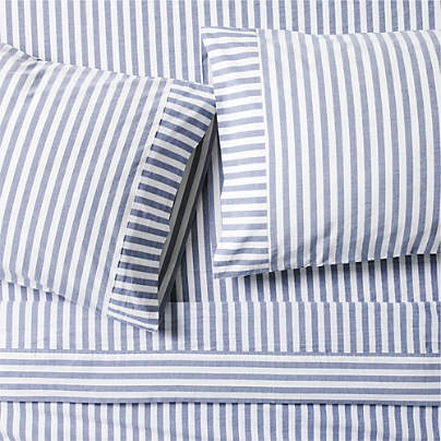 Oxford Shirting Light Indigo Blue Organic Cotton Queen Bed Sheet Set