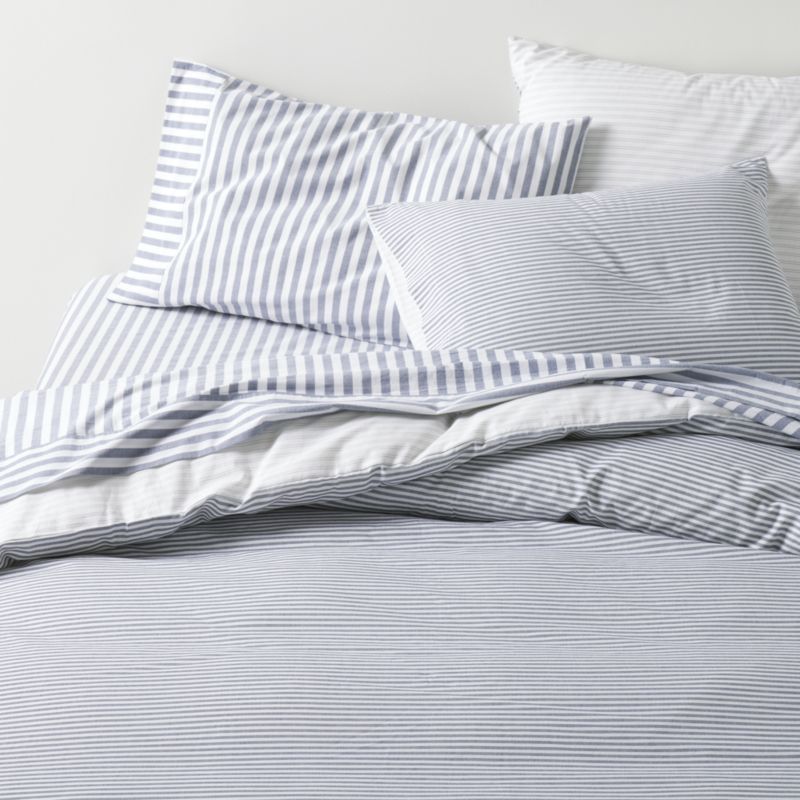 Crate Barrel Oxford Shirting Light Indigo Blue Organic Cotton Reversible Standard Bed Pillow Sham