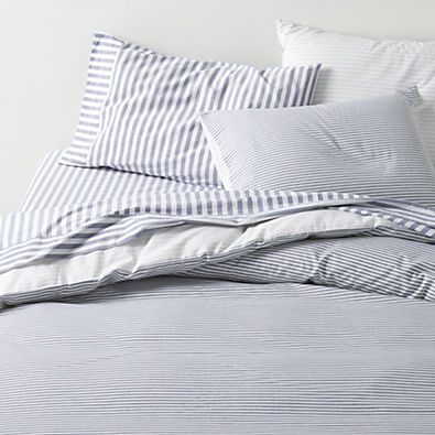 View Oxford Shirting Light Indigo Blue Organic Cotton Reversible Full/Queen Duvet Cover details
