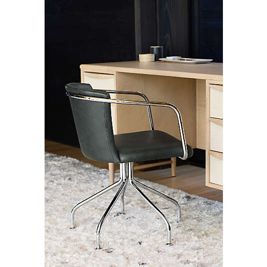 Yves Dark Green Blue Leather Swivel Office Chair