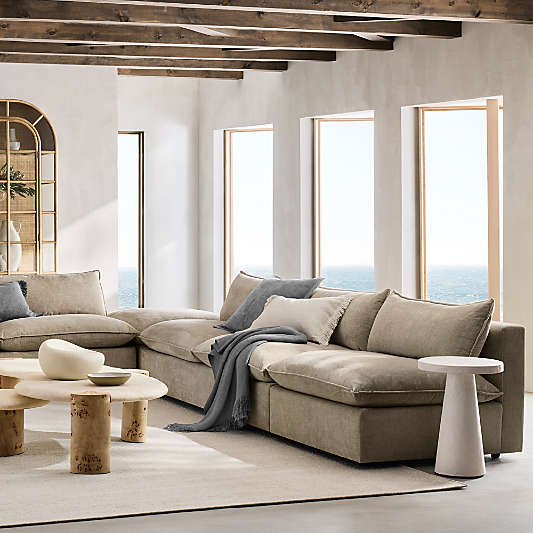 Lotus Deep Modular 3-Piece L-Shaped Wedge Armless Sectional Sofa