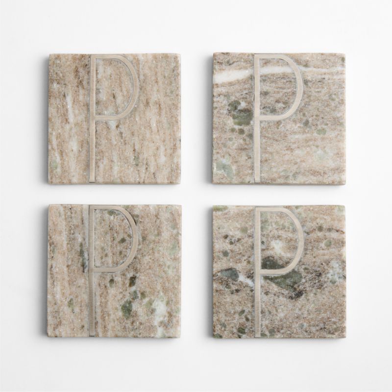 Tuscan Kitchen Marble "P" Monogram Coasters, Set of 4 - image 3 of 4