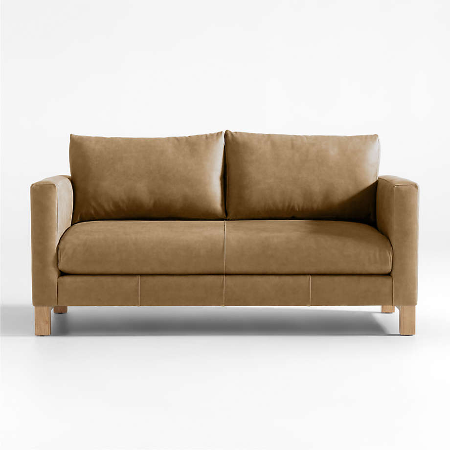 Pacific Leather Bench Apartment Sofa with Wood Legs