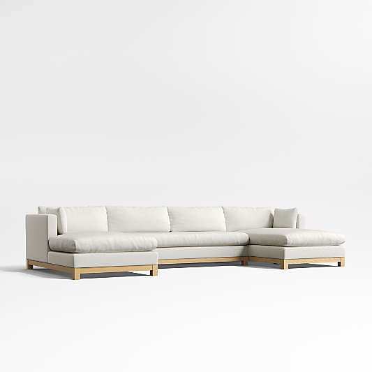 Pacific Wood Base 3-Piece U-Shaped Bench Sectional Sofa with Double Chaise Lounge