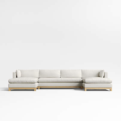 Pacific Wood Base 3-Piece U-Shaped Bench Sectional Sofa with Double Chaise Lounge