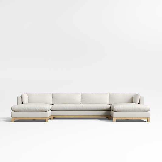 Pacific Wood Base 3-Piece U-Shaped Bench Sectional Sofa with Double Chaise Lounge