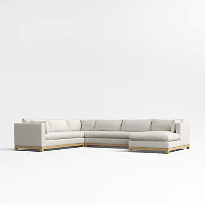 Pacific Wood Base 4-Piece L-Shaped Bench Sectional Sofa with Chaise Lounge