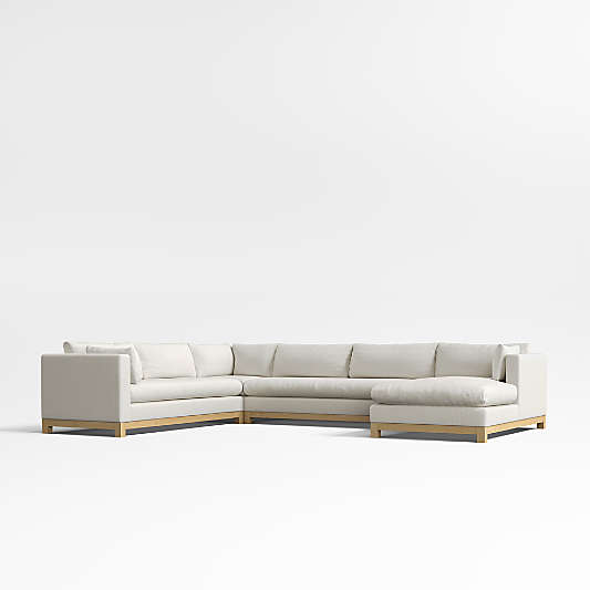 Pacific Wood Base 4-Piece L-Shaped Bench Sectional Sofa with Chaise Lounge