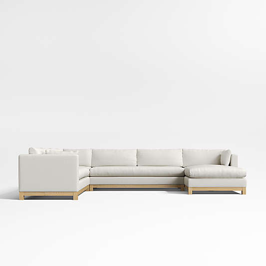 Pacific Wood Base 4-Piece L-Shaped Bench Sectional Sofa with Chaise Lounge