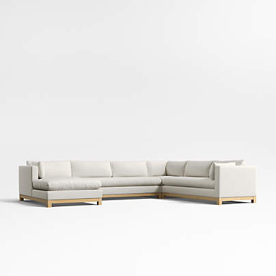 Pacific Wood Base 4-Piece L-Shaped Bench Sectional Sofa with Chaise Lounge