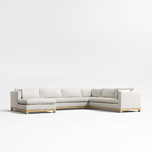 Pacific Wood Base 4-Piece L-Shaped Bench Sectional Sofa with Chaise Lounge