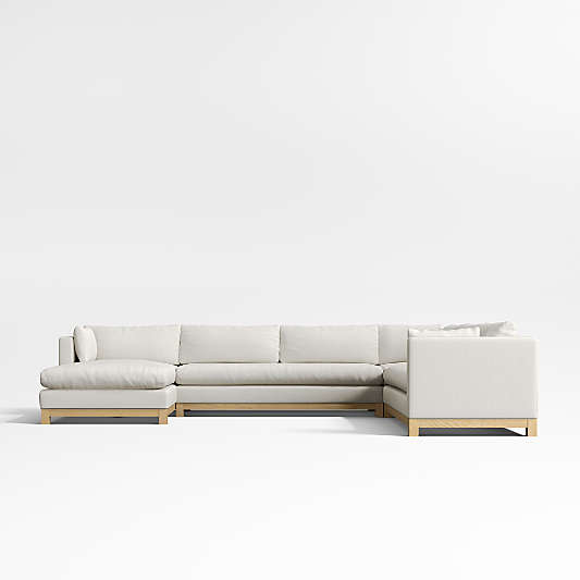Pacific Wood Base 4-Piece L-Shaped Bench Sectional Sofa with Chaise Lounge