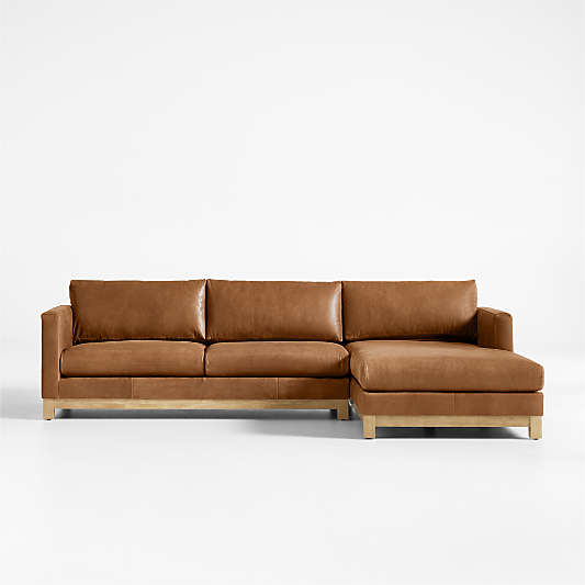 Pacific Wood Base 2-Piece Leather Sectional Sofa with Chaise Lounge