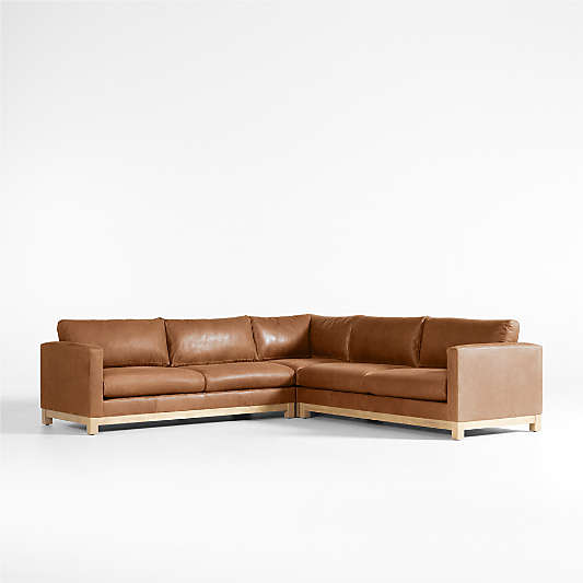 Pacific Wood Base 3-Piece L-Shaped Leather Sectional Sofa