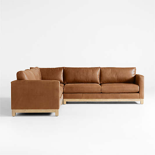 Pacific Wood Base 3-Piece L-Shaped Leather Sectional Sofa