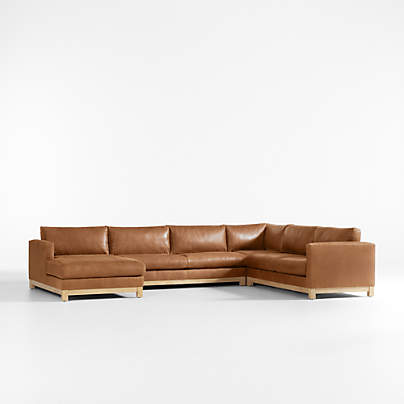 Pacific Wood Base 4-Piece L-Shaped Leather Sectional Sofa with Chaise Lounge