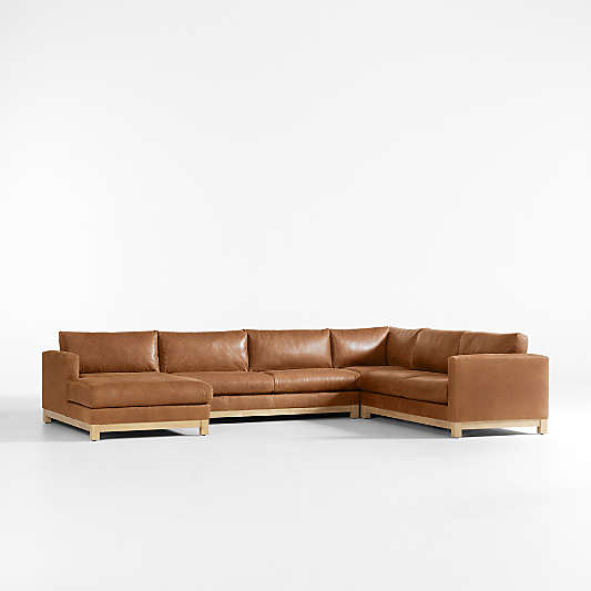 Pacific Wood Base 4-Piece L-Shaped Leather Sectional Sofa with Chaise Lounge