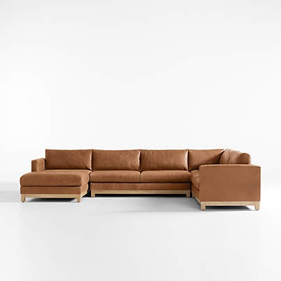 Pacific Wood Base 4-Piece L-Shaped Leather Sectional Sofa with Chaise Lounge