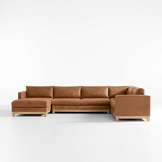 Pacific Wood Base 4-Piece L-Shaped Leather Sectional Sofa with Chaise Lounge