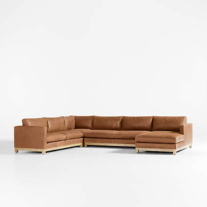 Pacific Wood Base 4-Piece L-Shaped Leather Sectional Sofa with Chaise Lounge