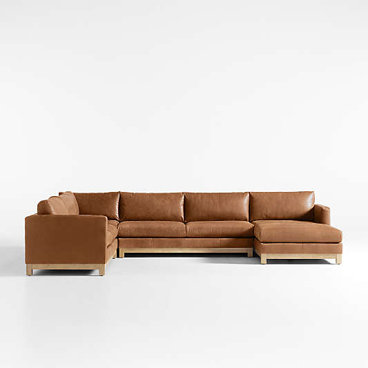 Pacific Wood Base 4-Piece L-Shaped Leather Sectional Sofa with Chaise Lounge