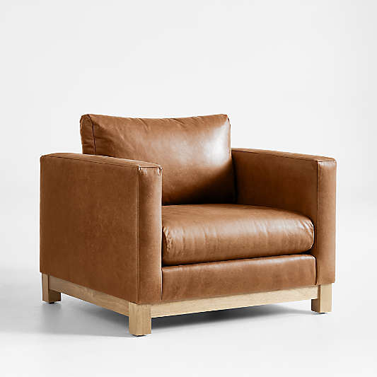 Pacific Wood Base 39" Leather Chair