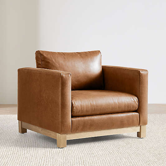 Pacific Wood Base 39" Leather Chair