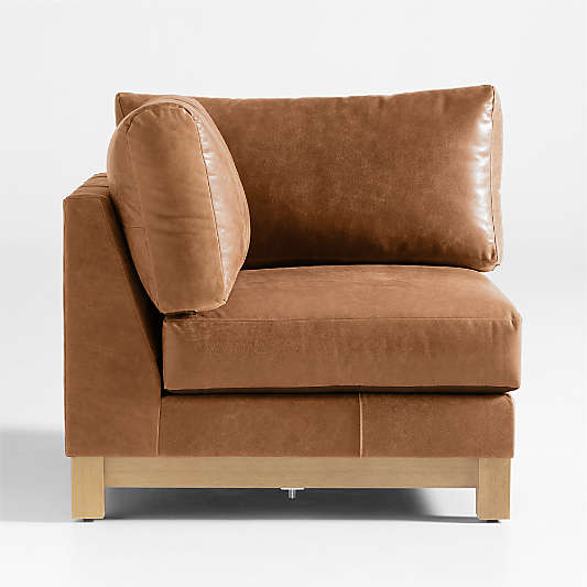 Pacific Wood Base Leather Corner Chair Sectional Piece