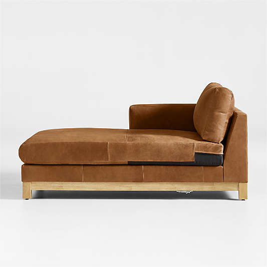 Pacific Wood Base Leather Left-Arm Chaise Lounge Sectional Piece