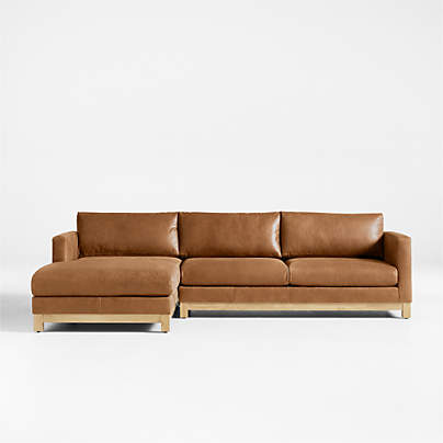 Pacific Wood Base 2-Piece Leather Sectional Sofa with Chaise Lounge