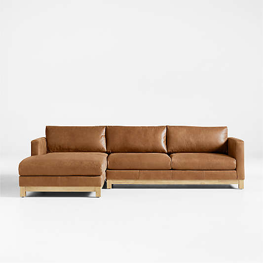 Pacific Wood Base 2-Piece Leather Sectional Sofa with Chaise Lounge