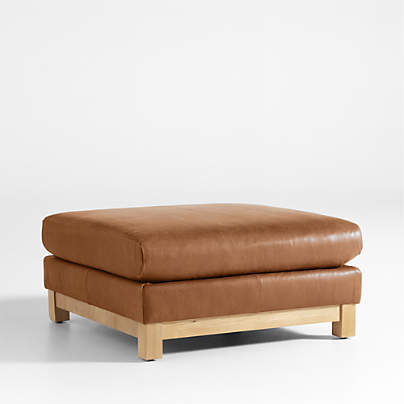 Pacific Wood Base 36" Leather Ottoman