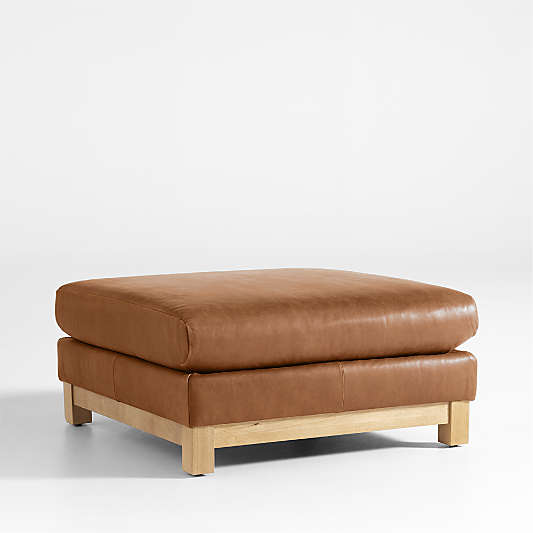 Pacific Wood Base 36" Leather Ottoman