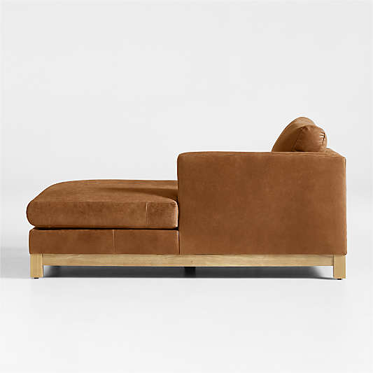 Pacific Wood Base Leather Right-Arm Chaise Lounge Sectional Piece