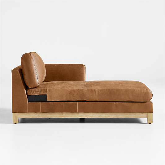 Pacific Wood Base Leather Right-Arm Chaise Lounge Sectional Piece