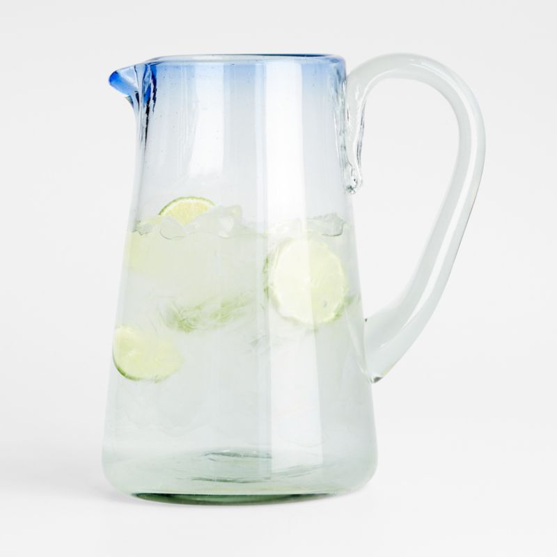 Pacifico Blue Rim Glass Pitcher