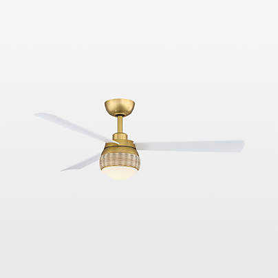 Paget 52" White/Gold and Rattan Ceiling Fan with LED Light Indoor/Outdoor
